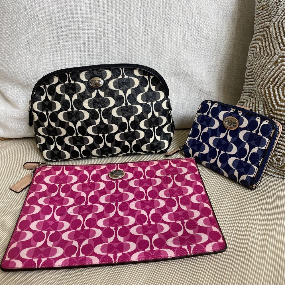 Coach Peyton Signature Pouch Wallet Set | Pink Blue Black 3pc - Picture 14 of 14